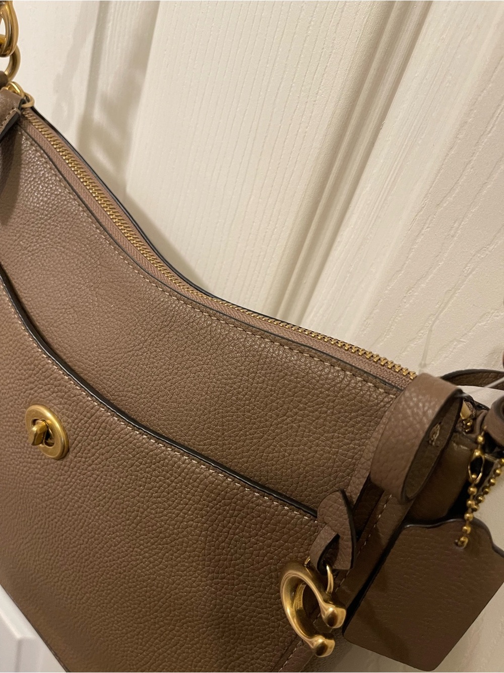 Coach Taupe Pebbled Leather Crossbody with Gold Hardware - Picture 9 of 14